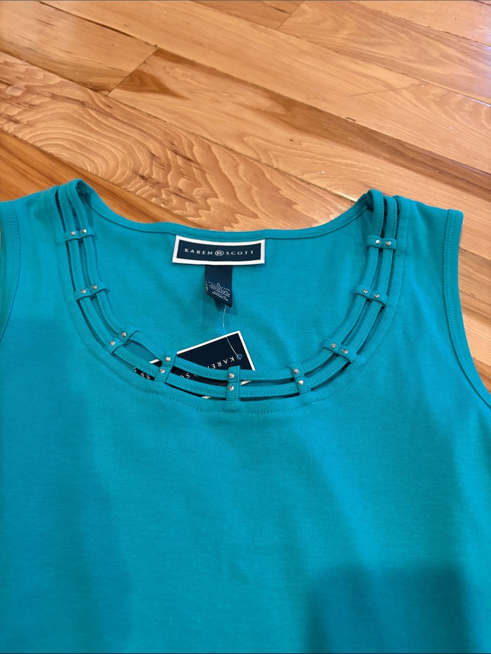 Karen Scott Teal Embellished Multi-Strap Tank - Size Small